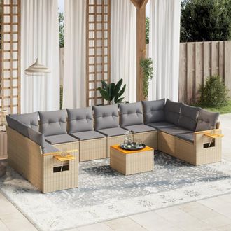 vidaXL Set De Sof&aacute;s De Jard&iacute;n 11pzas Con Cojines Rat&aacute;n Sint&eacute;tico Beige Vidaxl
