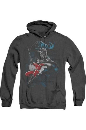 Gildan Batman Black And White Adult Heather Hoodie / Hooded Sweatshirt
