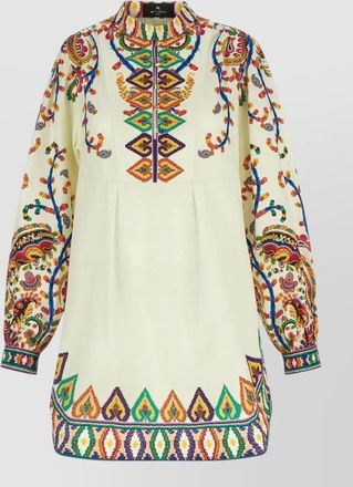 Etro poplin dress long sleeves embroidered pleated