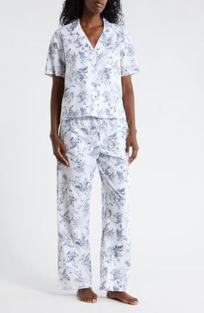 Nordstrom Rack Cotton Poplin Long Pajamas in White- Navy Restore Floral at Nordstrom Rack, Size X-Large
