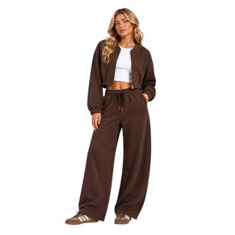I Saw It First Fleece-bomberjack met doorlopende rits en relaxte pasvorm voor dames (Chocolade)