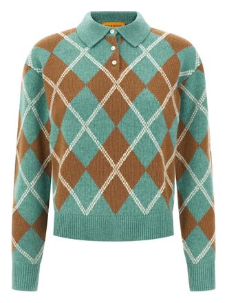 Guest In Residence argyle-pattern wool-cashmere polo shirt - women - Wool/Cashmere - M - Blue