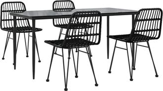 vidaXL 5 Piece Garden Dining Set Black Poly Rattan Vidaxl