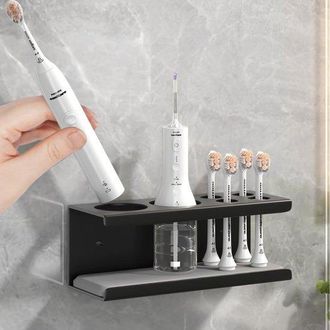 OEM Soporte Para Cepillo De Dientes El&eacute;ctrico, Autoadhesivo, Soporte Colgante Autoadhesivo Para Cepillos De Dientes El&eacute;ctricos, Aluminio, Negro