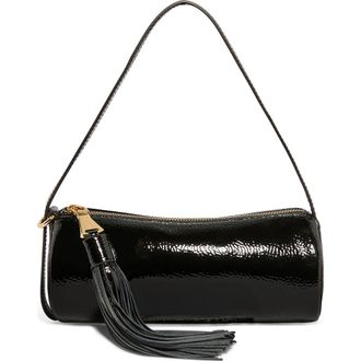 Aim&eacute;e Barrel Leather Shoulder Bag in Black Crinkle Patent at Nordstrom