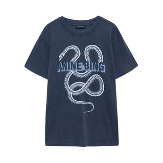 Anine Bing T-Shirts, female, Blue, Size: XS Lili Snake T-Shirt