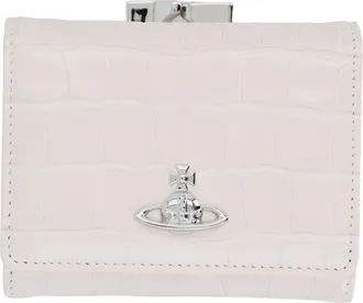 Vivienne Westwood Textured Ivory Wallet With Crocodile Pattern And Silver Emblem