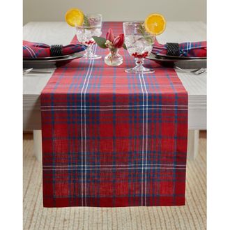 Solino Home Linen Table Runner for Dining Table, Holiday and Everyday Table Decor - Red Tartan Plaid in Red And Navy at Nordstrom, Size Xx-Large