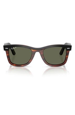Ray-Ban 50mm Wayfarer Polarized Square Sunglasses in Black On Havana /Polar Green at Nordstrom