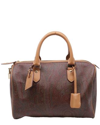 Etro Brown Coated Canvas Paisley Printed Satchel