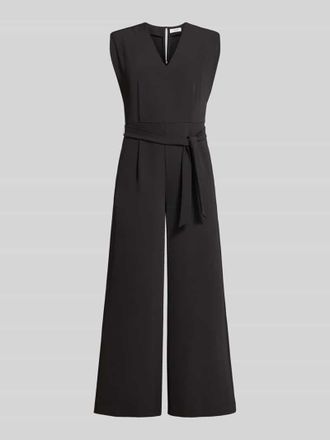 Comma Jumpsuit mit V-Ausschnitt und Bindeg&uuml;rtel in Black, Gr&ouml;&szlig;e 34