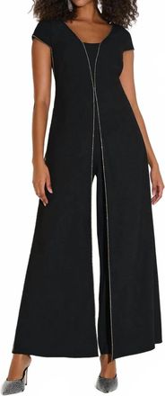 Joseph Ribkoff Rhinestone Trim Split Panel Jumpsuit In Black