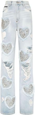 Philipp Plein Heart high-rise wide-leg jeans - women - Cotton - 26 - Blue