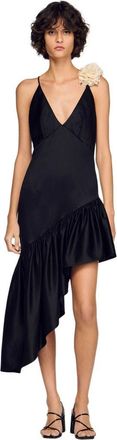 Sandro Asymmetrical ruffled dress in Black at Nordstrom, Size 38 Eu