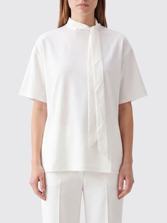 Eleh Blusa a maniche corte in misto cotone con collo a fusciacca