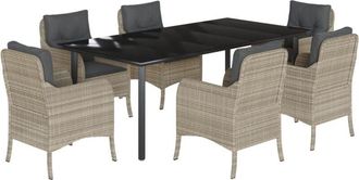 vidaXL Set Comedor Jard&iacute;n 7 Pzas Y Cojines Rat&aacute;n Sint&eacute;tico Gris Claro Vidaxl