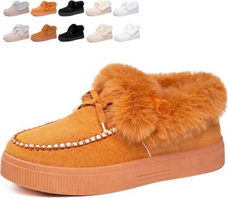 Generic POIOZXD Womens Bow Suede Platform Snow Fur Lined Ankle Boots Winter Boots for Women Suede Platform Slip on Fuzzy Lightweight Casual Loafers Warm Ankle