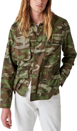 Lucky Brand Slub Twill Military Shirt Jacket In Camo Army Green