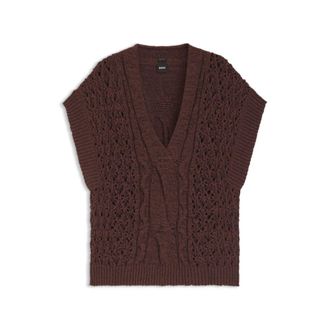 BOSS Cotton-blend knit top with cable detailing