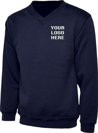 Generic Personalised Embroidered Classic Adults Unisex V-Neck Sweatshirt, Free Left Chest Text And Your Personalise Logo Sweatshirt, 50% Polyester 50% Cotton 