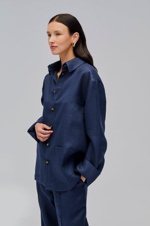 Sleeper Unisex Linen Shirt in Navy