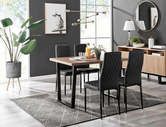 Furniturebox Kylo Brown Wood Effect Dining Table With Black U Legs & 4 Milan Faux Leather Chairs