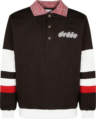 Dr&ocirc;le de Monsieur Horizontal Stripe Long-Sleeve Polo with Classic Collar