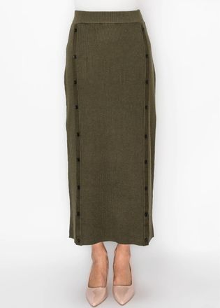 YAL New York Button Detail Knit Skirt in Olive