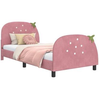 vidaXL Childrens Bed Frame with Headboard Pink 90 x 200 cm Velvet vidaXL
