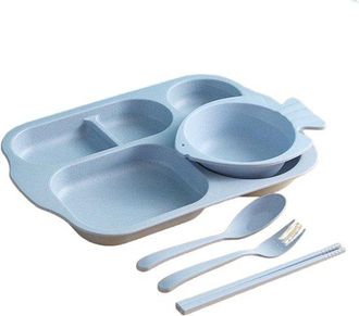 OEM Juego De 5 Piezas - Vajilla - Platos De Pl&aacute;stico Irrompibles Con Compartimentos - Apto Para Ni&ntilde;os Y Adultos - Verde