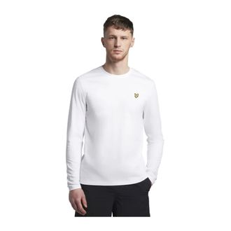 Lyle & Scott Tops, Heren, Wit, XL, Katoen, Effen T-shirt met lange mouwen