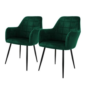 ML Design Ecd Germany Juego De 2 Sillas De Comedor Con Respaldo Y Reposabrazos Verde Oscuro Asiento De Terciopelo Tapizado Sill&oacute;n Con Patas De Metal Negro Muebl