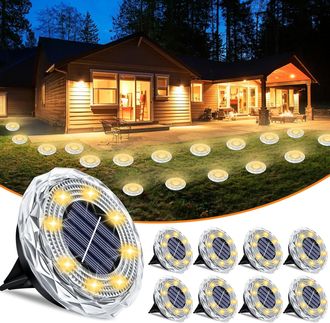 OEM Set Di 8 Faretti Solari Da Incasso Impermeabili Per Esterni, Cortili E Giardini Faretti Solari A Disco Ad Alta Luminosit&agrave; Illuminazione Da Incasso Ada