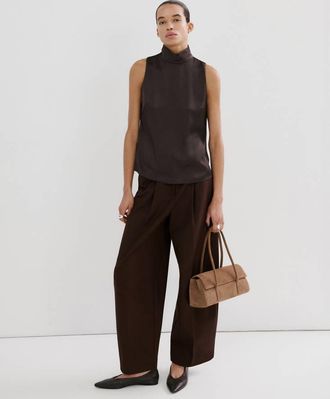 Mango Blusa satinata collo alto cioccolato - Donna - XS - MANGO