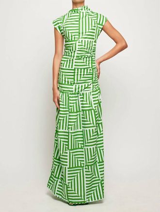 S/W/F High Neck Cap Sleeve Maxi Dress In Green