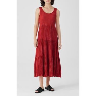 Eileen Fisher Tiered Pleated Silk Midi Dress in Flame at Nordstrom Rack, Size Xx-Small