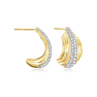 Ross-Simons Diamond J-Hoop Earrings in 18kt Gold Over Sterling