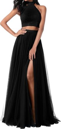 Sherri Hill Two-Piece Beaded Prom Dress In Black