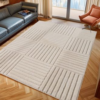Nazar Rugs Alfombra geom&eacute;trica crema 60x110 cm