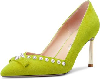 Castamere High Stiletto Heel Pointed Toe Pumps Court Shoe Slip-on Sexy Classic 8.5 CM Heels Lime Green 7 UK