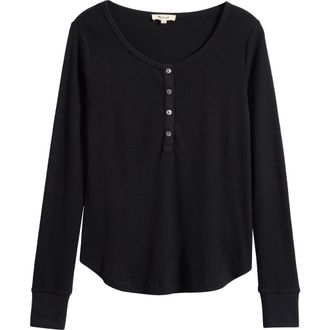 Madewell Waffle Knit Scoop Neck Henley Top in Jet Black at Nordstrom Rack, Size Xx-Small