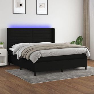 vidaXL Cama Box Spring Colch&oacute;n Y Luces Led Tela Negro 180x200 Cm Vidaxl