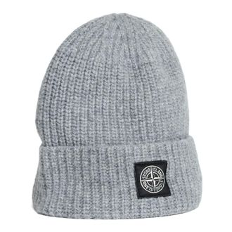 Stone Island Beanies, male, Gray, Size: ONE SIZE Ribbed Beanie Hat Grigio Aw25