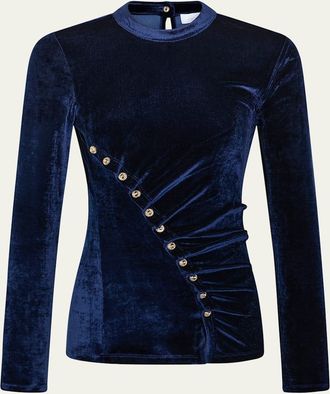 Paco Rabanne Ruched Velvet Long-Sleeve Top