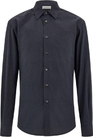 Ferragamo Micro-Patterned Long Sleeve Shirt, Brand Size 40 ( Neck Size 15.75 )