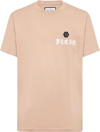 Philipp Plein T-Shirt Ronde Hals Gothic Plein - Heren - T-shirts - Beige - 2XL - Katoen - Tops