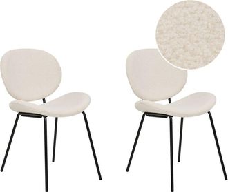 Beliani Beliani - Set of 2 Chairs Boucle Iron Black Legs Armless Leg Caps Retro Design Dining Room Seating White Luana