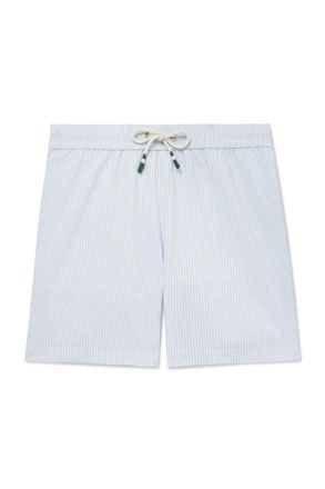 Hartford Straight-Leg Mid-Length Striped Seersucker Swim Shorts