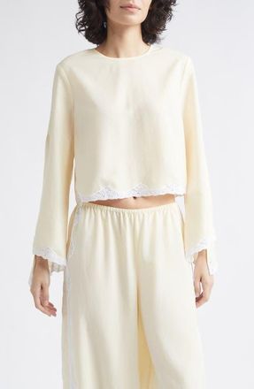 Poss&eacute; Tabitha Lace-Trimmed Tencel Top in Buttermilk at Nordstrom, Size Xx-Small