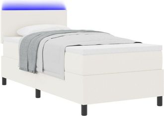 vidaXL vidaXL Box Spring Bed with Mattress & LED Cream 100x200 cm Corduroy Fabric